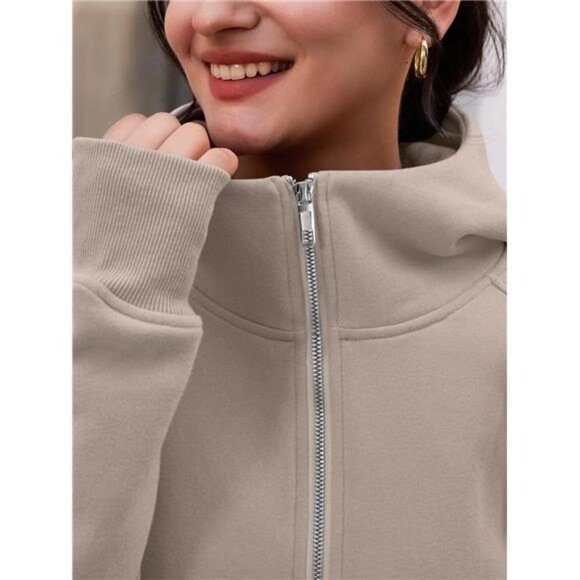 Women’s Oversized Zip-Up Fleece Hoodie: Fall Fashion Sweatshirt for Winter - Picture 5 of 8
